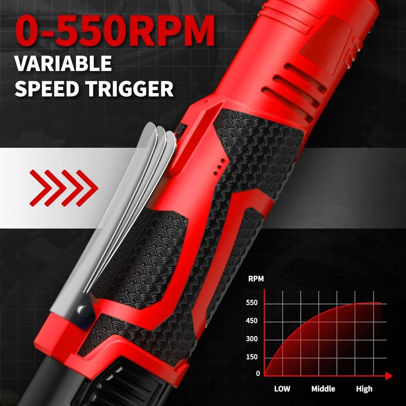 FULLYEA Cordless Electric Ratchet Wrench Set, 40 Ft-lbs, 550 RPM Power Ratchet,16.8V electric ratchet 3/8" drive with Variable Speed, 1/4" Adapter, LED Light, 2*2.0Ah Li-ion Batteries and Fast Charger - Image 4